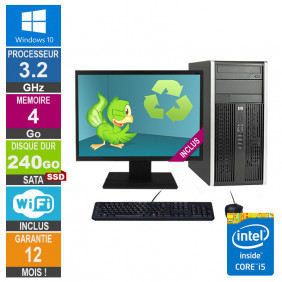 PC HP Pro 6300 MT Core i5-3470 3.20GHz 4Go/240Go SSD Wifi W10 + Ecran 22