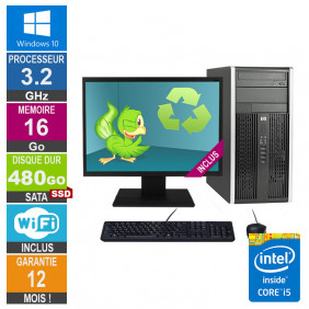 PC HP Pro 6300 MT Core i5-3470 3.20GHz 16Go/480Go SSD Wifi W10 + Ecran 22