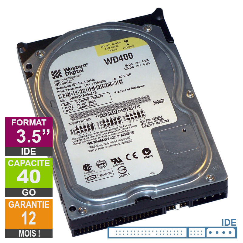 Hard Drive 40GB IDE 3.5 Western Digital Caviar WD400BB-23DEA0 7200rpm 2MB Hard Drive 40GB IDE 3.5 Western...