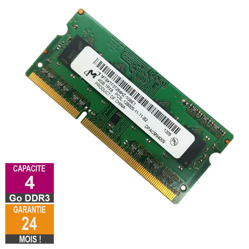 Barrette Mémoire 4Go RAM DDR3 Micron MT8KTF51264HZ-1G6E1 SO-DIMM