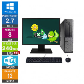 PC Dell Optiplex 790 DT G630 2.70GHz 8Go/240Go SSD Wifi W10 + Ecran 24