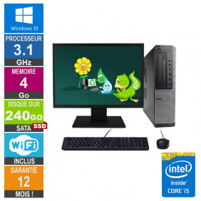 PC Dell Optiplex 790 DT I5-2400 3.10GHz 4Go/240Go SSD Wifi W10 + Ecran 19
