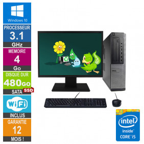 PC Dell Optiplex 790 DT I5-2400 3.10GHz 4Go/480Go SSD Wifi W10 + Ecran 19