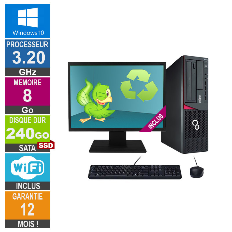 PC Fujitsu E910 E85+ Core i5-3470 3.20GHz 8GB/240GB SSD Wifi W10 + Ecran 19 PC Fujitsu E910 E85+ Core i5-3470...