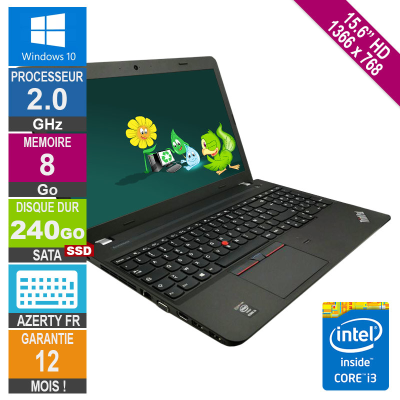 Laptop 15.6" Lenovo ThinkPad E550 i3-5005U 2GHz 8GB/240GB SSD HD W10 AZERTY Laptop 15.6" Lenovo ThinkPad E550...