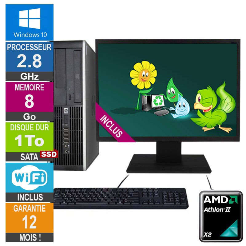PC HP Pro 6005 SFF Athlon II X2 B22 2.80GHz 8Go/1To SSD Wifi W10 + Ecran 24 PC HP Pro 6005 SFF Athlon II X2 B22...