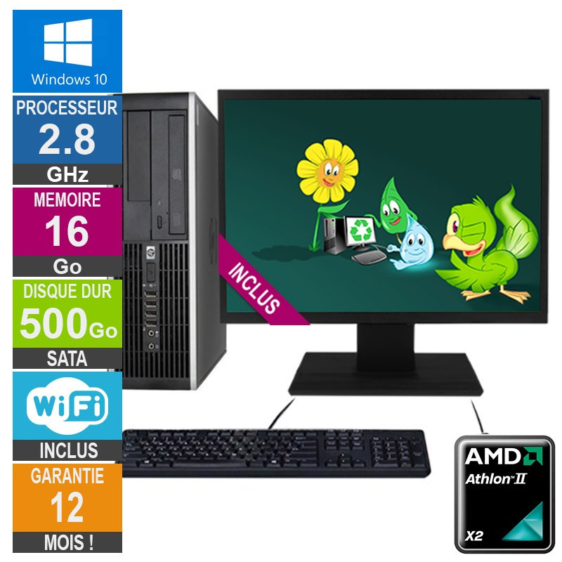 PC HP Pro 6005 SFF Athlon II X2 B22 2.80GHz 16Go/500Go Wifi W10 + Ecran 24 PC HP Pro 6005 SFF Athlon II X2 B22...