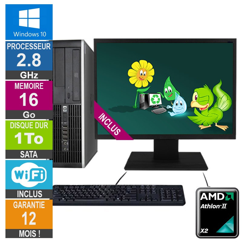 PC HP Pro 6005 SFF Athlon II X2 B22 2.80GHz 16Go/1To Wifi W10 + Ecran 24 PC HP Pro 6005 SFF Athlon II X2 B22...