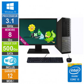 PC Dell Optiplex 7010 DT Core i5-2400 3.10GHz 8Go/500Go Wifi W10 + Ecran 20