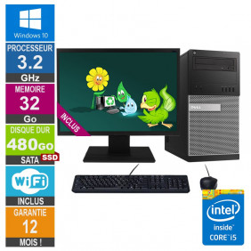 PC Dell Tour Optiplex 9020 i5-4570 3.20GHz 32Go/480Go SSD Wifi W10 + Ecran 19