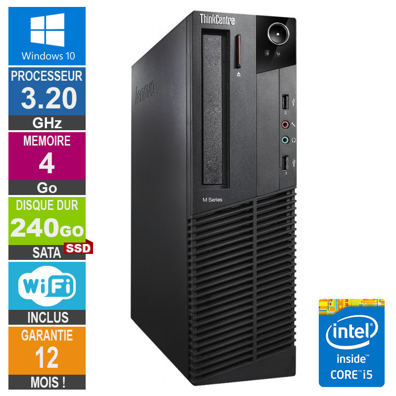 PC Lenovo M92p Core i5-3470 3.20GHz 4Go/240Go SSD Wifi W10 PC Lenovo M92p Core i5-3470 3.20GHz...
