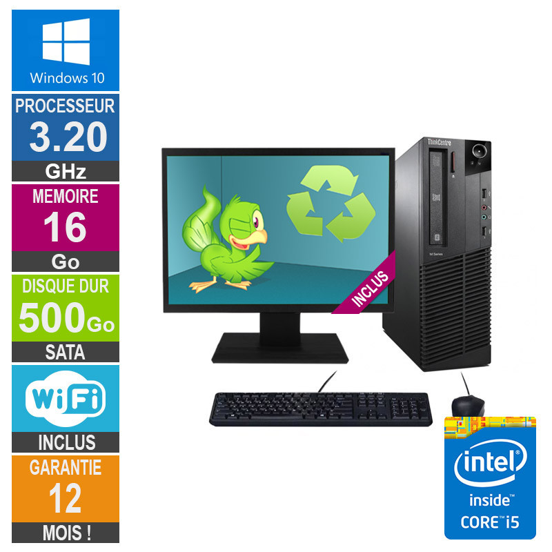 PC Lenovo M92p Core i5-3470 3.20GHz 16GB/500GB Wifi W10 + Ecran 19 PC Lenovo M92p Core i5-3470 3.20GHz...