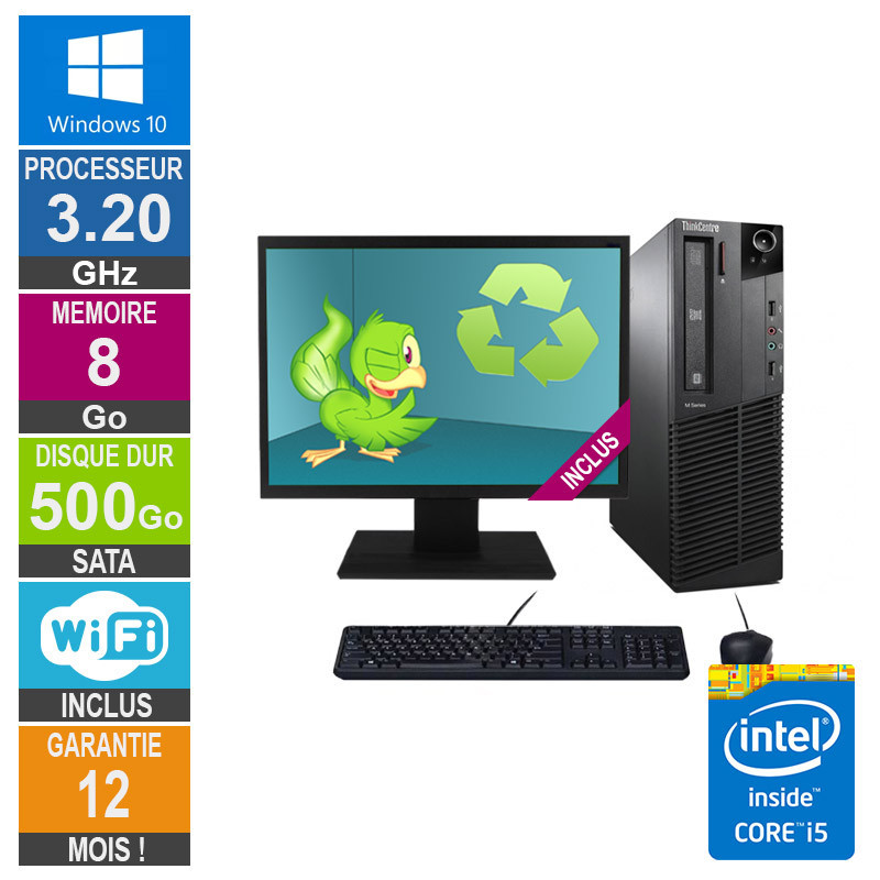 PC Lenovo M92p Core i5-3470 3.20GHz 8GB/500GB Wifi W10 + Ecran 22 PC Lenovo M92p Core i5-3470 3.20GHz...